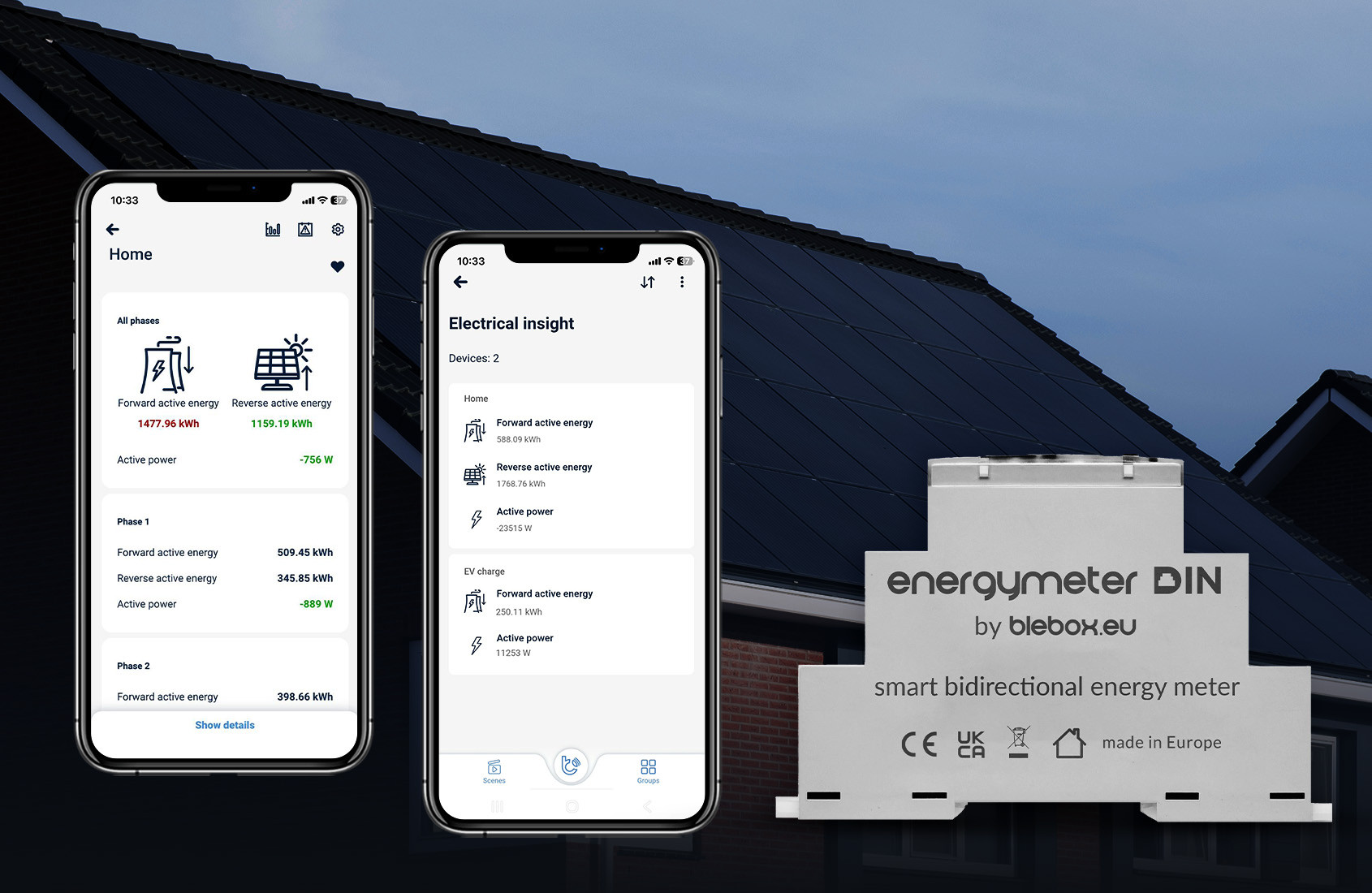 BleBox energyMeter DIN – inteligentny licznik energii WiFi do montażu na dachu. Monitoring zużycia i ładowania EV.