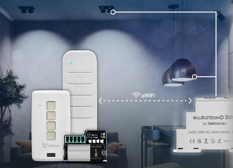 BleBox switchBoxD DIN – zestaw inteligentnych przełączników LED. Moduł DIN, panele sterujące WiFi do zdalnego oświetlenia.