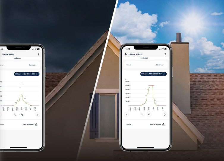 Blebox luxSensor - historia pomiarów jasności (Illuminance) na dwóch telefonach