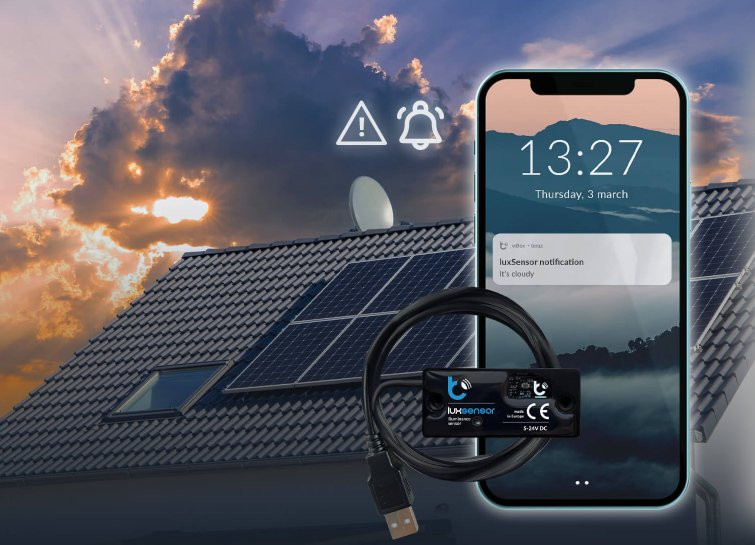Blebox luxSensor - czarny sensor pogody z pomiarem światła, wyświetlający powiadomienia o warunkach atmosferycznych