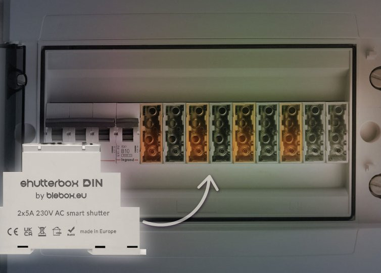 shutterbox DIN - inteligentny przekaźnik do rolet shutterbox DIN – inteligentny przekaźnik do sterowania roletami w szafie elektrycznej. Produkt europejski, 2x5A 230V AC.