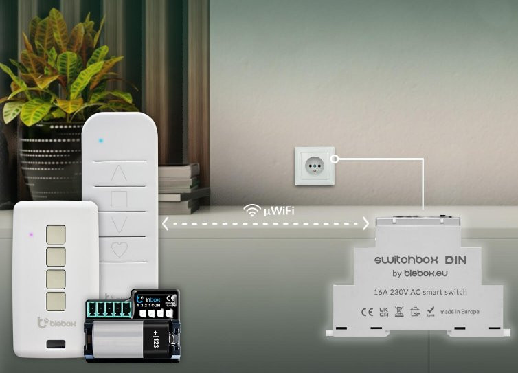 BleBox switchBox DIN BleBox switchBox DIN - inteligentny przełącznik DIN z WiFi, idealny do sterowania oświetleniem w domu