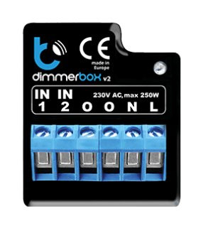 BleBox dimmerBox v2 - czarny prostokątny regulator mocy z logo BleBox
