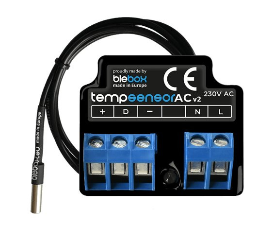 BleBox tempSensor AC v2 - czarny sensor temperatury 230V AC z przewodem